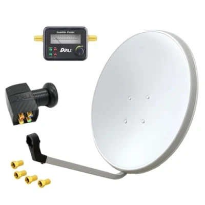 Abbildung von 60cm HD Sat Anlage Quad LNB + Satfinder 4 F Stecker Digital 2 Teilnehmer Antenne Weiss UHD 4K
