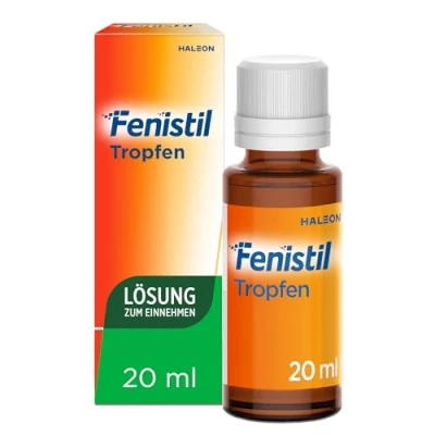 Abbildung von Fenistil Tropfen, Dimetindenmaleat 1 mg/ml Lösung zum Einnehmen, hilft bei allergischem Schnupfen und windpockenassoziiertem Juckreiz, 20 ml