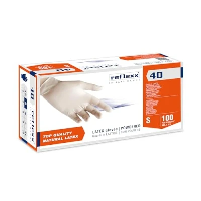 Abbildung von Reflexx R40, Gepuderte Latexhandschuhe, S, Bianco, 100