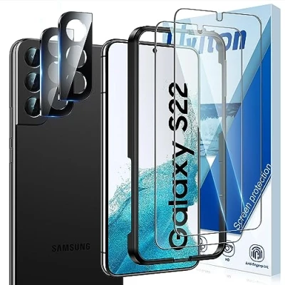 Abbildung von Uyiton für Samsung Galaxy S22 Schutzfolie, 2 Stück Folie und Kameraschutz, 9H Härte Panzer Schutz Glas HD Klar Schutzglas Displayschutz