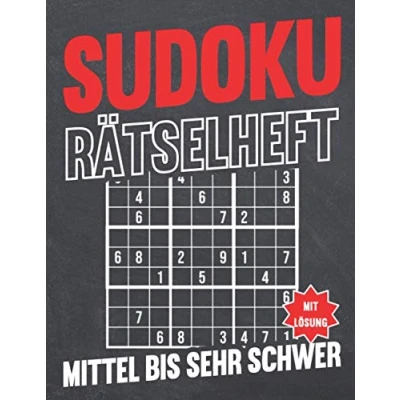 Abbildung von Sudoku Rätselheft: Block mit den Schwierigkeitsstufen Mittel bis Sehr Schwer Sudokublock Lösung Rätselheft für Erwachsene