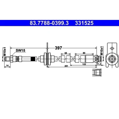 Abbildung von ATE 83.7788 0399.3 Bremsschläuche 397 M10x1 FORD: FOCUS 3 Turnier, Stufenheck,