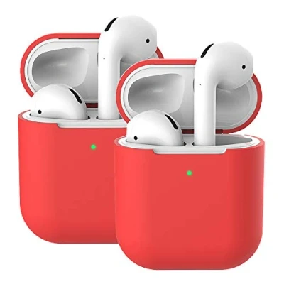 Abbildung von Molylove 2X Silikonhülle Kompatibel mit AirPods 2, Schutzhülle Stoßfest (LED an der Frontseite Sichtbar) (Lila +rot)