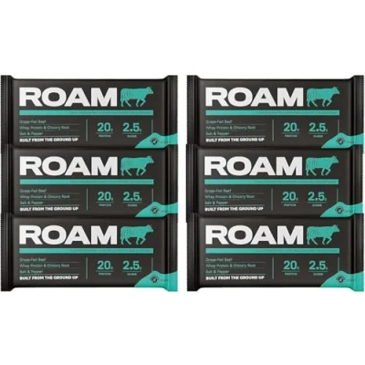 Abbildung von ROAM Natürliche Protein Riegel, Mahlzeit Ersatz Keto 6 x 45g Rindfleisch Riegel &amp; gesunde Snacks, Ideal für Fleischfresser Diät (6 Bars, Meersalz, schwarzem Pfeffer und Steinpilzen)