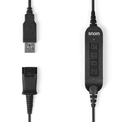 Abbildung von Snom ACUSB USB Adapterkabel verbindet A100M / D Headsets mit allen Festnetztelefonen Anschlüssen,00004343