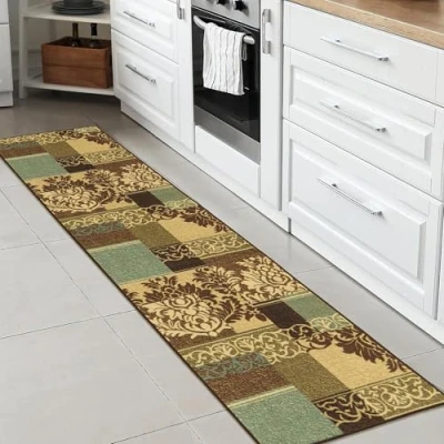 Abbildung von Ottomanson Ottohome Kollektion Teppichläufer mit Gummirückseite und modernem Damast Design, 57 cm x 210 cm, Braun