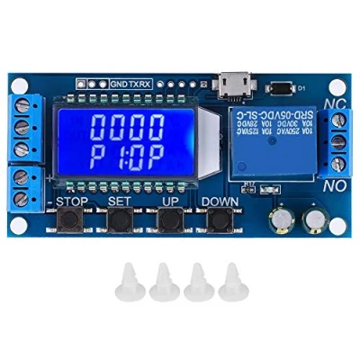 Abbildung von ASHATA Zeitverzögerungsrelaismodul, 5V 12V 24V Zeitverzögerungsrelaismodul Verzögerungs Aus Zyklus Timer 0,01s 9999min mit LCD Anzeige, Controller Karte