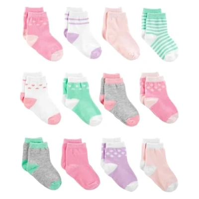 Abbildung von Simple Joys by Carter&#039;s Baby Mädchen 12 Pack Crew Infant and Toddler Socks, Rosa/Purpur/Minzgrün, 24 Monate (12er Pack)