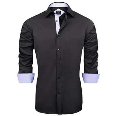 Abbildung von J.VER Herren Hemd Regular Fit Langarm Herrenhemden Freizeithemd Businesshemd Elastiscer Musterhemd,Schwarz Blau,M