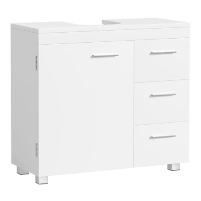 Abbildung von VASAGLE Waschbeckenunterschrank, Badezimmerschrankmit 3 große Schubladen, 2 Fächer, auch für Waschbecken mit Beckensäule, Badezimmer Unterschrank Füßen, 30 x 70 64 cm, wolkenweiß BBK504W01