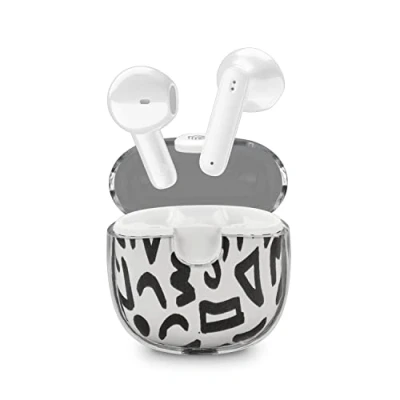 Abbildung von Music Sound DRIP Bluetooth Kapsel Headset Transparentes Gehäuse mit modisch gemustertem Design 19 Stunden Spielzeit Bedienelemente an der Hörmuschel Fantasie Streifen Farbe