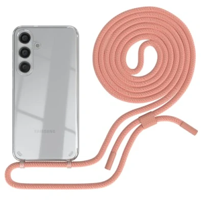 Abbildung von EAZY CASE Handykette kompatibel mit Galaxy S25 dünne Handyhülle für Hülle Band als Fallschutz Kette zum Umhängen transparente Silikon in Korall