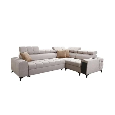 Abbildung von Ecksofa mit Schlaffuntkion und Bettkasten, Wohnlandschaft Gonti L Form oder U zur Auswahl, XXL Sofa Schlafsofa Gesteppt, modernes 26 (Seite rechts, II)