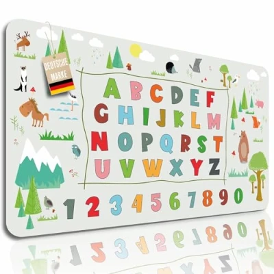Abbildung von Lineo® Schreibtischunterlage für Kinder; Tier ABC Kinderschreibtisch Unterlage wasserfeste Tischunterlage Tischmatte Deskpad (70x40 cm)