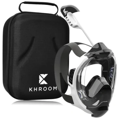 Abbildung von Khroom Schnorchelmaske für Erwachsene und Kinder Seaview Y CO2 sicher Vollmaske zum Schnorcheln Schnorchelset Alternative Vollgesichtsmaske Schnorchelausrüstung (L/XL Weiß+Case)