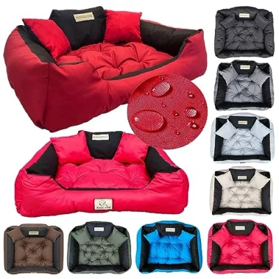 Abbildung von KING DOG Hundebett Kleine Hunde Waschbar Orthopädisches S 55 x 45 cm Hundekissen Haustierbett Hundekorb Hundecouch mit Hohem Rand Wasserdicht Material Silikon Füllung Rot