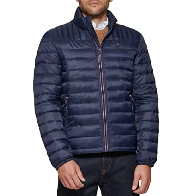Abbildung von Tommy Hilfiger Herren Ultra Loft Lightweight Packable Puffer Jacket (Standard and Big &amp; Tall) Daunenalternativer Mantel, Mitternacht/Ausflug, einfarbig (Midnight//Getaway Solids), 3XL