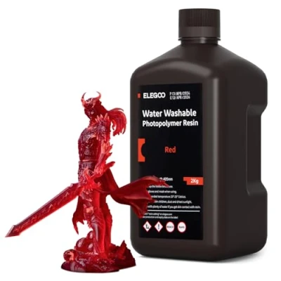 Abbildung von ELEGOO Resin Wasser Abwaschbar 2kg Transparent Rot, 405nm LCD UV Härtung 3D Drucker Water Washable für MSLA/LCD/DLP