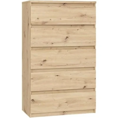 Abbildung von FORTE Chelsea Hohe Kommode 77 mit 5 Schubladen, Artisan Eiche Dekor, 77,2 cm breit x 128,1 hoch 42,2 tief