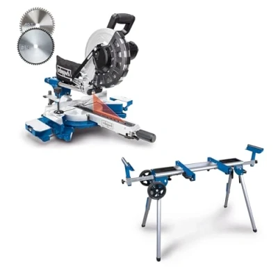 Abbildung von Scheppach HM254 Kappzugsäge mit Softstart &amp; Laser 2000W Leistung Ø 255mm Sägeblatt Schnittbreite/höhe: 340mm x 90mm inkl. 2. (HM254 + UG200)