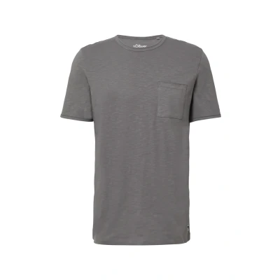 Abbildung von s.Oliver Flamm MIT Brusttasche UND Offenen Kanten Tshirt basic, Herren, Größe: Small, Grau meliert
