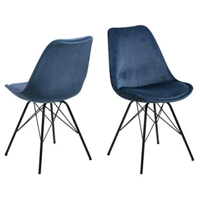 Abbildung von AC Design Furniture Emanuel Esszimmerstühle 2er Set, B: 48,5 x H: 85,5 T: 54 cm, Marineblau/Schwarz, Samt/Metall, 2 Stk