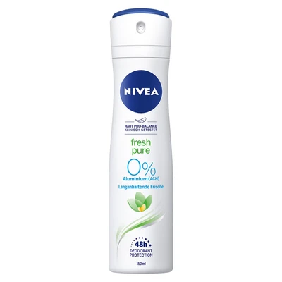 Abbildung von NIVEA Fresh Pure Deo Spray (150ml), ohne Aluminium (ACH) mit Jasmin Duft und erfrischender Formel, Deodorant 48h Schutz einzigartiger INFINIFRESH Formel