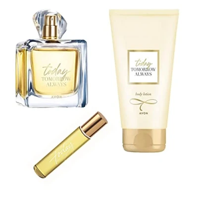 Abbildung von Avon 3er Set TTA Today Serie Eau de Parfum 50ml, Bodylotion 150ml, Taschenspray 10ml für Damen neue Edition