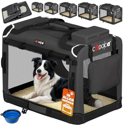 Abbildung von CADOCA® Hundebox faltbar Transportbox XL 82x56x58cm robust atmungsaktiv Transporttasche Auto Rückbank Haustiertransportbox Hundetragetasche Anthrazit