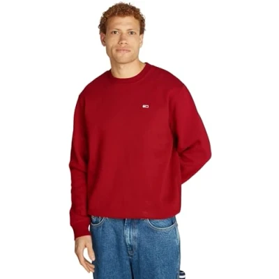Abbildung von Tommy Jeans Herren Sweatshirt Regular Fit Flag Fleece Rundhalsausschnitt, Rot (Regatta Red), S