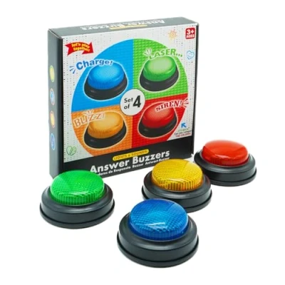 Abbildung von Gelabur Set von 4 Buzzern für Trivia Spiele, Antwort Buzzer Klassenzimmer, Family Feud Jeopardy Buzzer, Game mit Lichtern und Ton Show Tasten