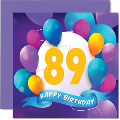 Abbildung von Stuff4 Geburtstagskarte zum 89. Geburtstag für Männer und Frauen Luftballon Party Happy Birthday Cards 89 Jahre alte Mann, Frau, Großvater, Opa, Oma, Mama, Papa, 145 mm x