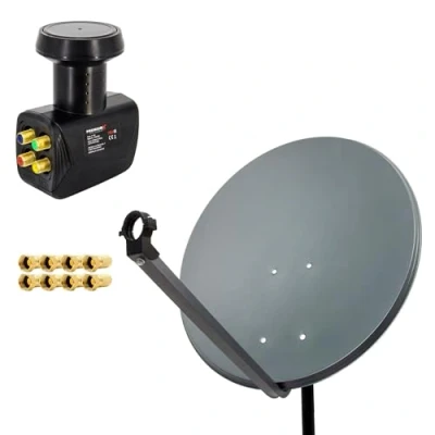 Abbildung von Premium X Satelliten Komplettanlage 80cm Satellitenschüssel ALU Anthrazit Satellitenantenne Quad LNB F Stecker, SAT bis 4 Teilnehmer