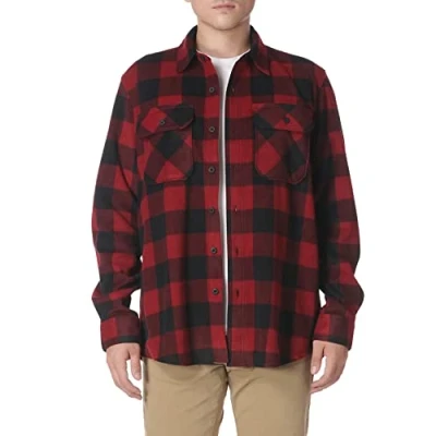 Abbildung von Wrangler Authentics Herren Langärmelige Fleece Hemdjacke Button Down Shirt, Schottenkaro, Rot, 3X Groß