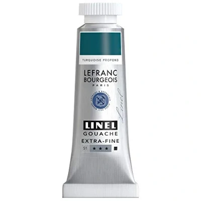 Abbildung von Lefranc &amp; Bourgeois 301197 Linel Gouache extrafeine und geschmeidige Wasserfarben mit maximaler Farbintensität, Leuchtkraft für streifenfreien Auftrag, 14ml Tube Dunkeltürkis