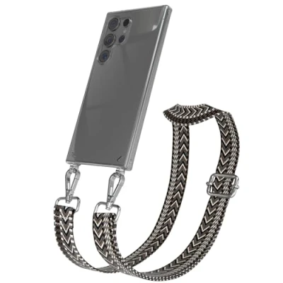 Abbildung von EAZY CASE Handykette mit verstellbarem Trageriemen kompatibel Samsung Galaxy S24 Ultra Taschengurt transparenter Handyhülle für Hülle Schulterriemen Grau Schwarz Silber