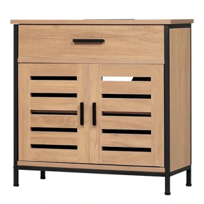 Abbildung von EUGAD Waschbeckenunterschrank, Badezimmer Unterschrank Waschbecken, Badezimmerschrank mit Schublade, 2 Türen, verstellbare Ablage, freistehend, 60x60x30 cm, Helle Eiche