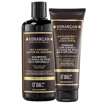 Abbildung von Kerargan Duo Anti Haarausfall Shampoo &amp; Peeling mit Rizinusöl für trockenes und lebloses Haar Reinigt, Stärkt fördert das Wachstum Ohne Sulfate, Parabene Silikone 500ml + 250ml