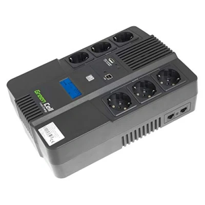 Abbildung von Green Cell® UPS USV Unterbrechungsfreie Stromversorgung 600VA (360W) mit Überspannungsschutz 230V Line Interactive Spannungsregelung AVR Anlage USB/RJ45 6X Schuko Ausgänge LCD Bildschirm