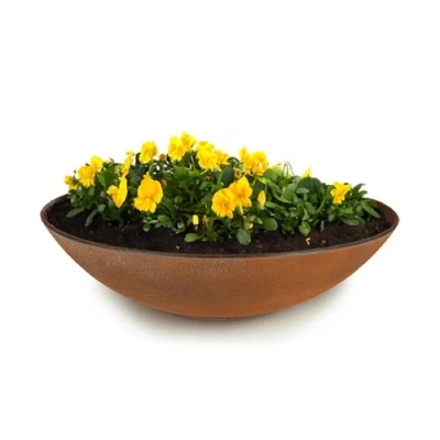 Abbildung von matches21 HOME &amp; HOBBY Blumentopf Flache Pflanzschale für draussen Dekoschale rund Rost Optik 28 cm (1 St), Blumen Schale als wetterfeste Friedhof Grab Schmuck Grabschale