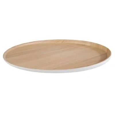 Abbildung von APS 84943 Tablett FRIDA LOOK, Ø 31,5 cm, Höhe 1,5/2,5 Melamin, weiß/Holzoptik