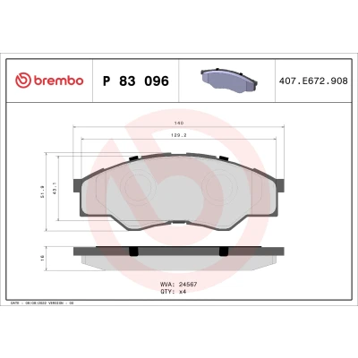 Abbildung von BREMBO P 83 096 Bremsbelagsatz exkl. Verschleißwarnkontakt ohne Zubehör TOYOTA: HILUX 3 Pritsche/Fahrgestell (KUN1, TGN3, TGN2, TGN1,, Pick up
