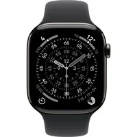 Abbildung von Apple Watch Series 11 Cellular 46mm Schiefer Titan Gehäuse mit Schwarz Sport Band M/L