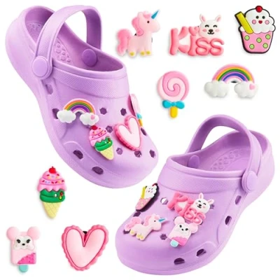 Abbildung von CityComfort Clogs Kinder, Gartenschuhe Sommerschuhe Mädchen mit Anhängern (Lila, 34/35 EU)