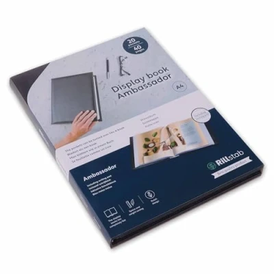 Abbildung von Rillstab Präsentationsbuch Kunstleder im A4 Format mit 20 Hüllen Sichtbuch, Portfolio und Projektordner für Besprechungen &amp; Konferenzen Schwarz RI98024