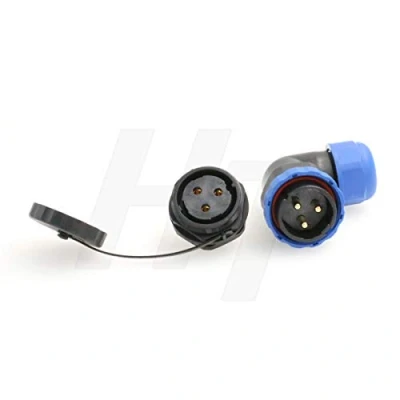 Abbildung von HangTon HE29 3 poliger wasserdichter Kunststoff Stecker mit Gewinde für den Außenbereich, industrielle elektrische Stromversorgung, rund, männlich, abgewinkelt, Kabelstecker + Panelbuchse