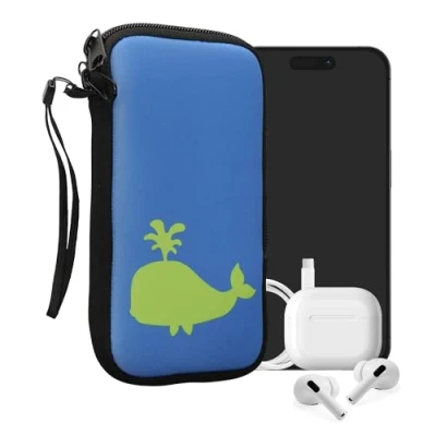 Abbildung von kwmobile Handytasche für Smartphones L 6,5&quot; Neopren Handy Tasche Hülle Cover Case Schutzhülle Umriss Wal Neon Grün Blau 16,5 x 8,9 cm Innenmaße