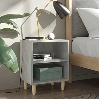 Abbildung von DYRJDJWIDHW beistelltisch,Bedside Table,beistelltisch Holz,Side Table,Nachttisch mit Massivholz Beinen Betongrau 40x30x50 cmGeeignet für Schlafzimmer, Wohnzimmer, Eingang, Korridor