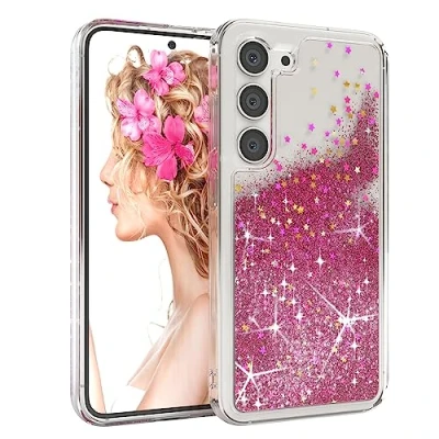 Abbildung von EAZY CASE Hülle kompatibel mit Samsung Galaxy S23 Schutzhülle Flüssig Glitzer, Handyhülle, Schutzhülle, Back Cover Glitter Flüssigkeit, TPU/Silikon, Transparent/Durchsichtig, Pink