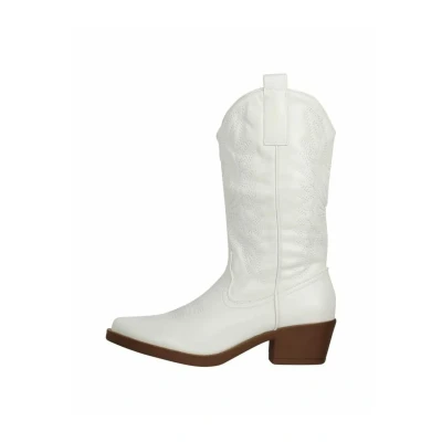 Abbildung von Elara Damen Cowboy Stiefel Biker Boots Chunkyrayan 301 A32P Weiss 36